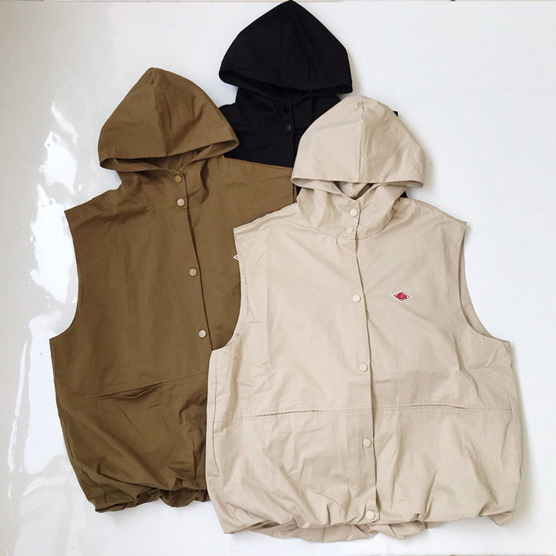 25SS春季新款日系休闲danton纯色单排扣连帽马甲山系休闲叠穿马夹