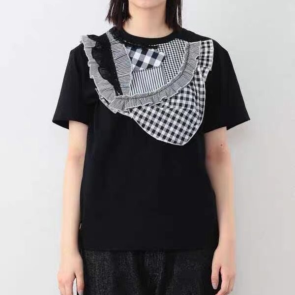 日系beams胸前设计条纹短袖T恤女