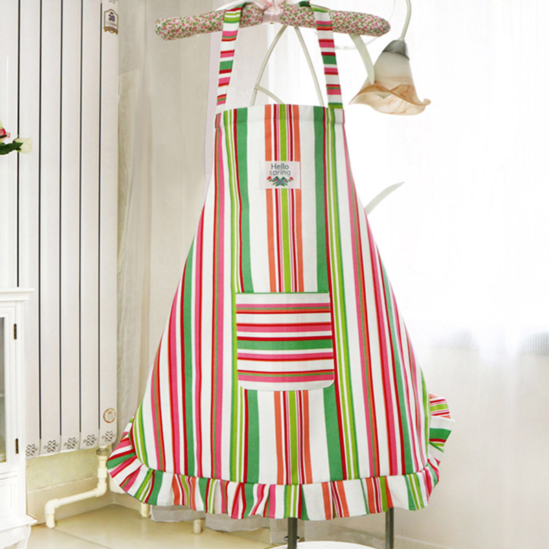 新款条纹围裙纯棉无袖挂脖可爱花边厨房家用工作服女日式时尚罩衣,家庭/个人清洁工具,围裙,淘宝优惠券,粉丝福利购,淘宝优惠卷