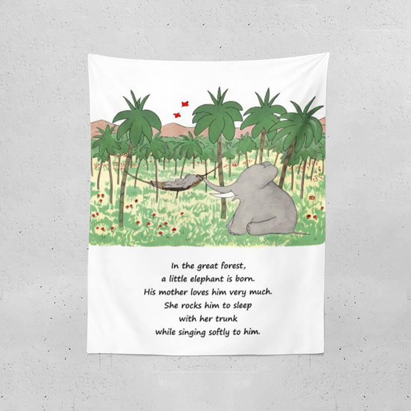 母亲哄小象睡觉亲子布儿童房挂布