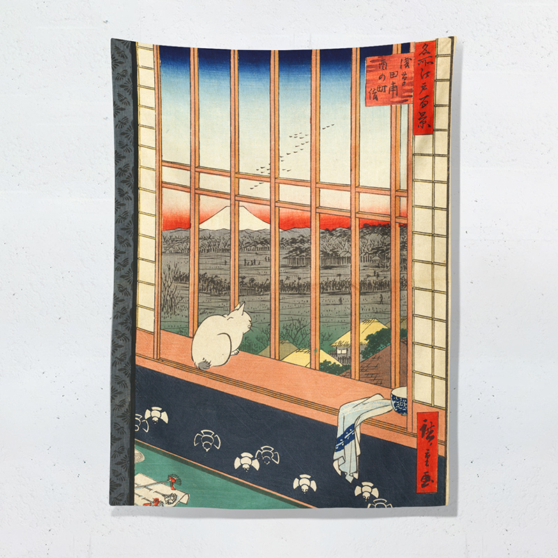 猫咪窗户日系居酒屋风格背景墙布