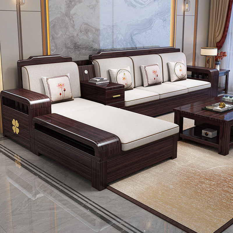 新中式紫金檀木实木沙发客厅现代简约组合小户型储物冬夏两用