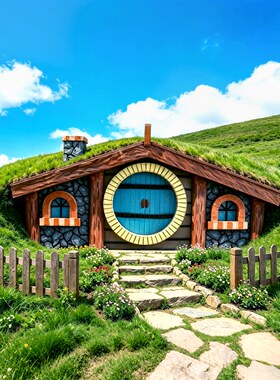 户外霍比特人风格小屋雕塑公园景区儿童乐园草坪景观打卡装饰摆件