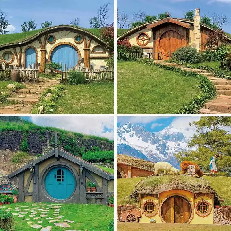 网红霍比特小屋户外景观装置乡村文旅打卡地田园童话矮人小屋拍照图片