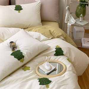100支长绒棉全棉轻奢磨毛四件套ins可爱毛巾绣秋冬纯棉床上高级感