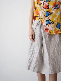 灰银质感亚麻竖条纹肌理A半裙 ATELIERSOMEPIECE 工碎