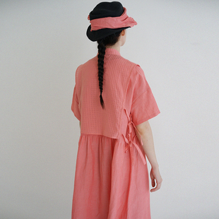 【最后一件】粉桑蚕丝棉小格纹系带马甲背心ATELIERSOMEPIECE工碎