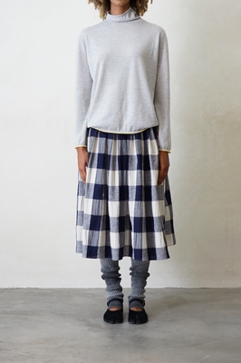 中长百褶格子松紧腰羊毛肌理半裙