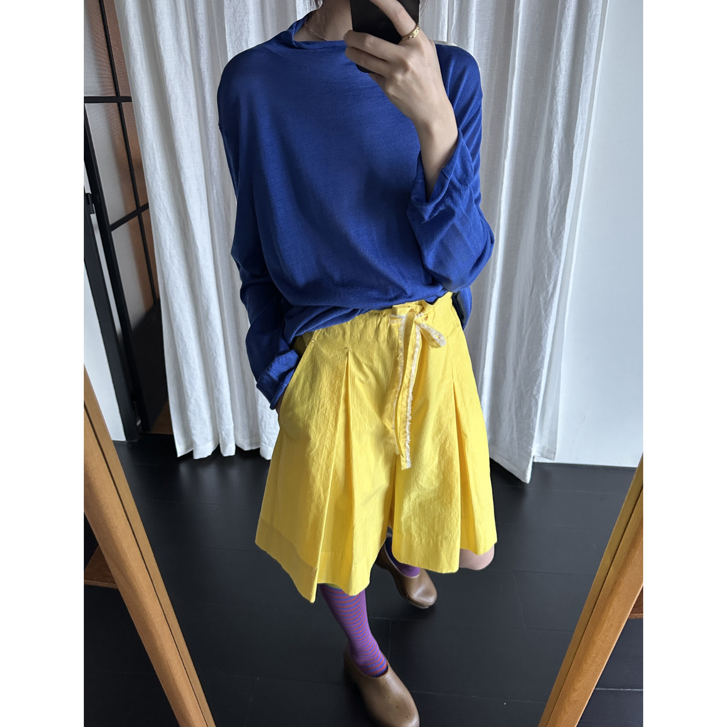 真丝亚麻短裤设计师品牌蓝黄二色