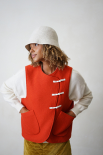 秋冬新中式橘红白无领盘扣羊毛丝绒双面穿马甲 ATELIERSOMEPIECE