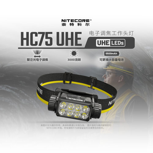 NITECORE奈特科尔HC75 UHE聚泛光工作头灯室外作业夜间维修工作灯