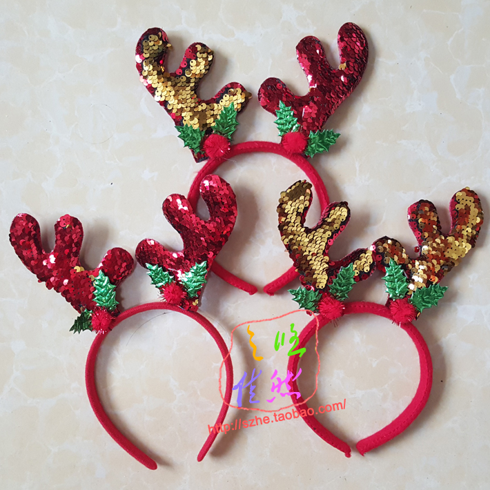 金色红色亮片鹿角圣诞节发夹头饰圣诞节装饰品成人儿童发箍棕色