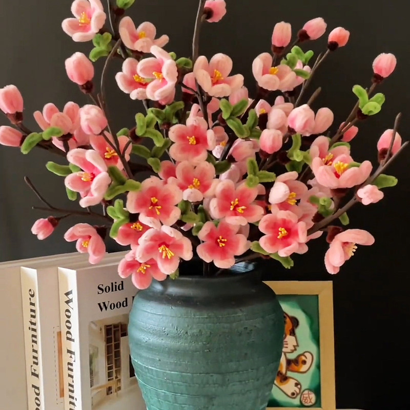桃花扭扭棒密绒材料包diy手工编织仿真花过节送朋友闺蜜创意礼物