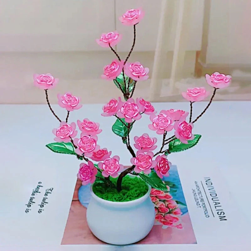 DIY玫瑰盆栽编织摆件礼物