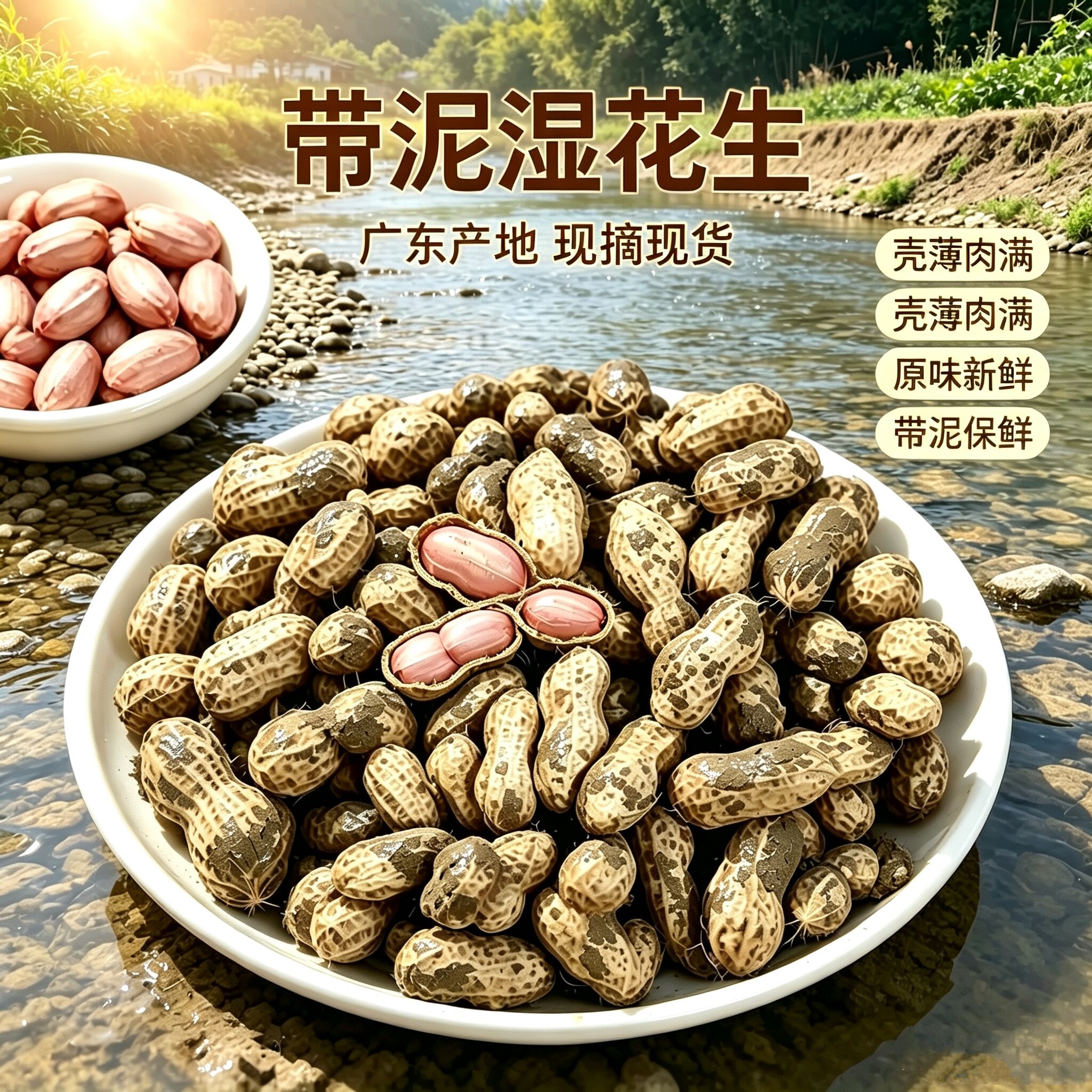 广东产地新鲜带泥湿花生农家现摘带壳嫩花生原味生鲜水煮花生直发