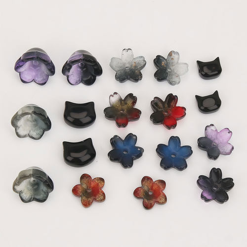 DIY全琉璃古风发簪渐变猫头花托材料手工饰品配件手链串珠批