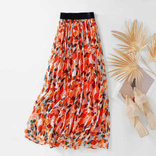真丝半身裙女2026夏季 印花碎花飘逸a字半裙 桑蚕丝洋气大摆裙法式