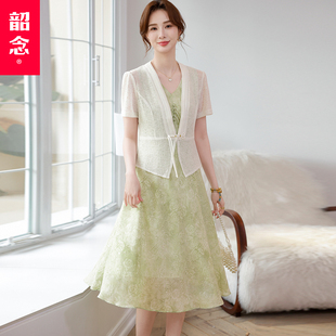 洋氣中老年女裝 年輕媽媽夏裝 氣質短袖 連衣裙2025新款 裙子 兩件套裝