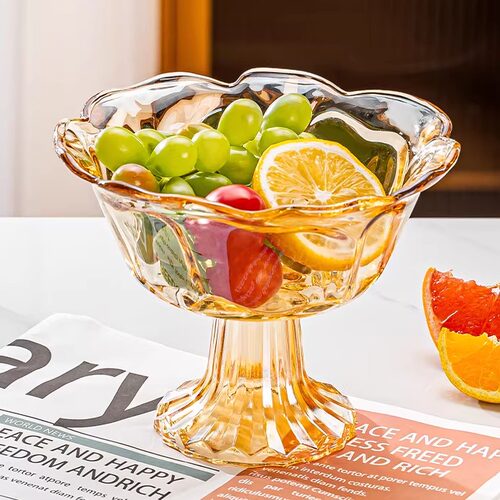 高颜值大号玻璃玫瑰花高脚甜品碗