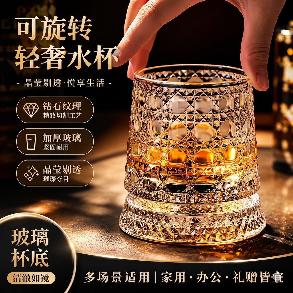 高颜值可旋转威士忌杯解压转转杯图片