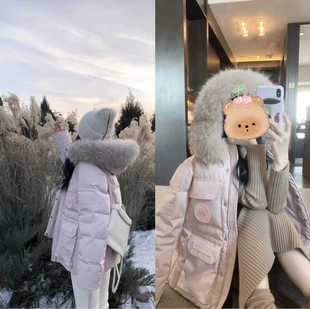 羽绒服女真貉子毛领90标白鸭绒 极寒加厚派克工装 2025冬季 粉色新款