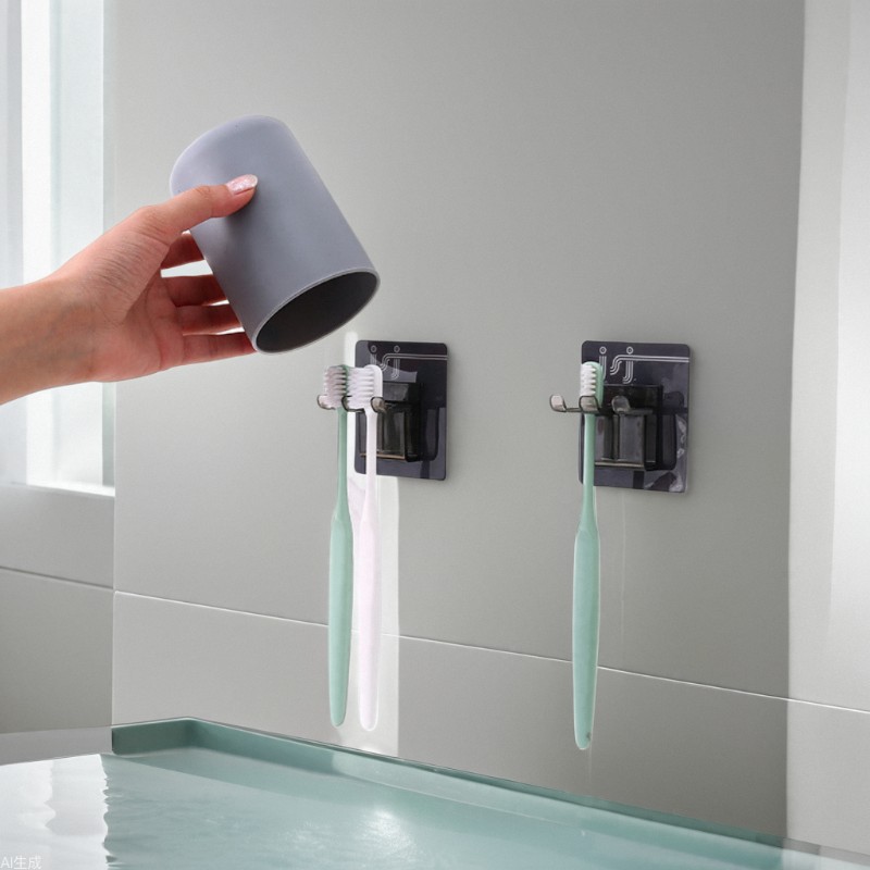 免打孔牙刷杯挂墙吸壁架
