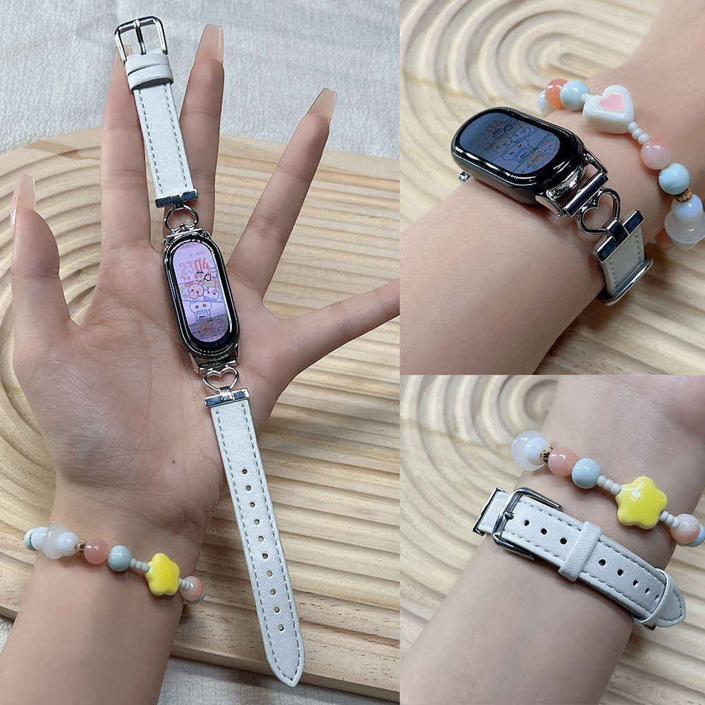 适用小米手环10表带小米9/8nfc爱心环皮质腕带显白奢高级感手表带