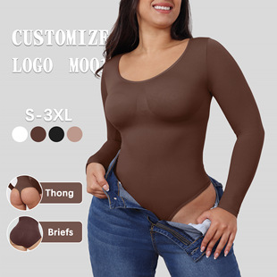 shaper无缝连体塑身衣 束身连体内衣body 欧美连体衣女打底衫 长袖