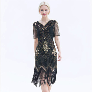 亮片连衣裙1920S流苏礼服裙欧美宴会派对晚宴欧美亚马逊爆款