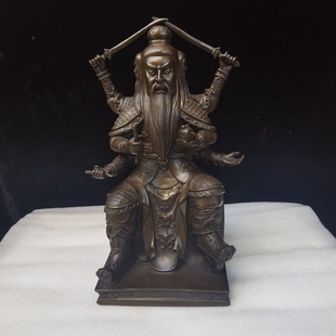 马王爷铜像摆件大号马元帅三头六臂火神祝融摆放火德星君神像