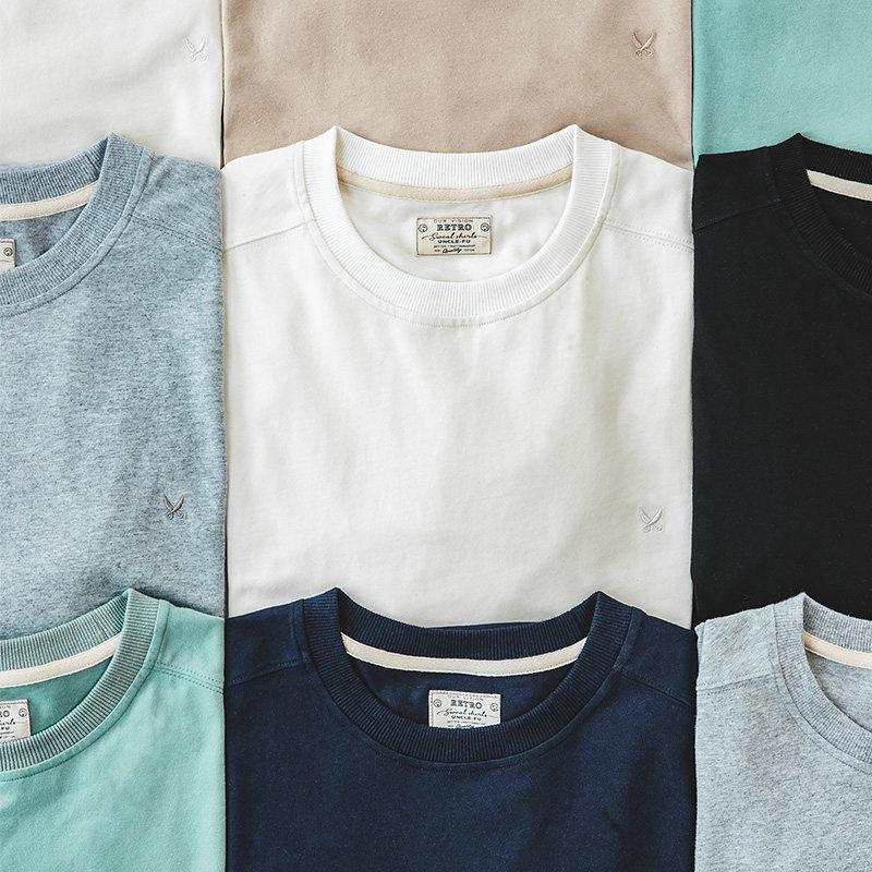 马登工装美式重磅纯色加厚实碳素磨毛t恤男纯棉短袖白色体恤宽松