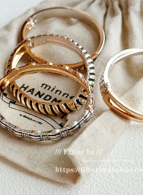 ）日单 复古做旧金银麻花 镶钻 小众金属开口手镯手环
