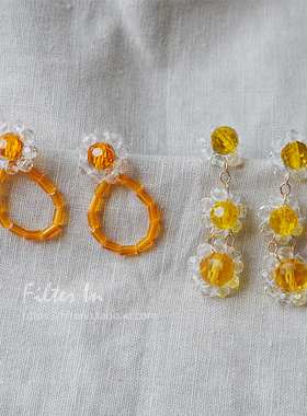 (半价清仓） 酸甜的橘子味女孩！手工编织串珠 夏日感 925银耳钉