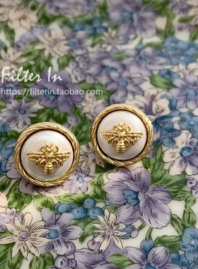 有滤镜 法风时髦高级感 复古vintage 浮雕小蜜蜂珍珠 银耳钉/耳夹