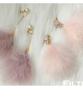 (半价清仓）秋冬夸张款日本棉花珍珠气质紫灰色毛绒绒无耳洞耳夹