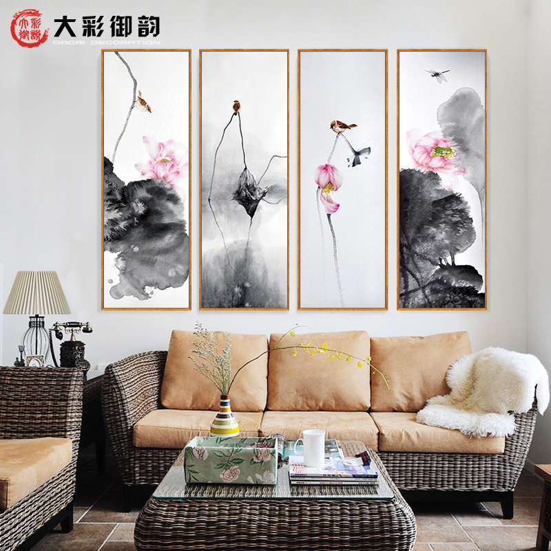 新中式客厅装饰画禅意水墨荷花壁画沙发背景墙挂画过道玄关卧室画图片