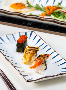 北欧陶瓷寿司盘子简约长方形创意日式鱼盘和风料理家用蒸鱼西餐盘