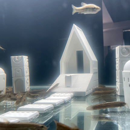 栩元  阿那亚礼堂鱼缸造景装饰摆件水族箱沉底创意微景观水泥建筑