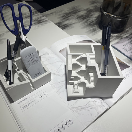 栩元 北欧ins水泥笔筒微型建筑装饰办公室创意摆件陈设桌面收纳盒