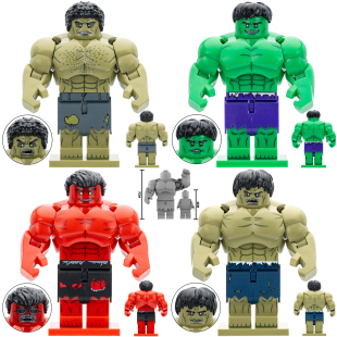 适用乐高绿巨人无敌红浩克第三方拼装 积木7厘米大人仔玩具AF344