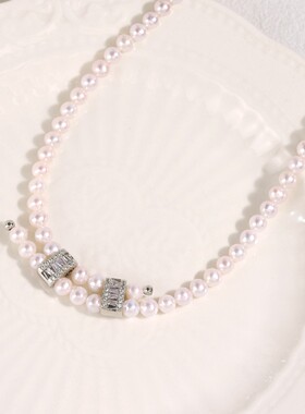 跨境项链饰品女饰品优雅气质钢琴键扣头天然珍珠银色项链