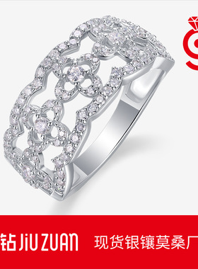 跨境新款S925银繁花曼舞戒指高貨莫桑石戒子亚马逊temu热卖