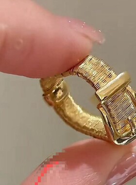 S925纯银中古意大利进口绕丝皮带扣戒指高级设计感珠宝锻面马蹄扣