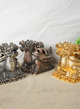 爆款新款造型金属锌合金龙龟翻盖镂空烟灰缸香炉工艺品摆件家居装