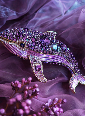 西凉妃子 高级感轻奢紫色小鲸鱼胸针 海洋馆个性艺术感小动物别针