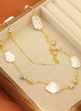 时尚高档优雅气质天然异形巴洛克珍珠毛衣链长款可双层叠戴颈链女