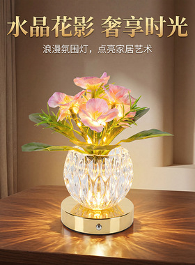 跨境新品报春花玻璃花瓶灯家居装饰台灯摆件小夜灯卧室床头氛围灯