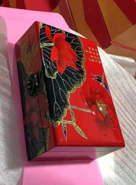 平遥推光漆器首饰盒木质收纳高端复古带锁彩绘结婚实木纯手工新款