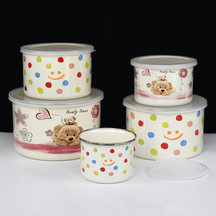 加深带盖搪瓷碗保鲜碗面粉汤碗盖碗冰箱冷藏碗水果泡面碗猪油罐