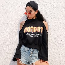卫衣女短款 高腰hiphop上衣ins超火 短外套 欧美街拍露肩长袖 薄款